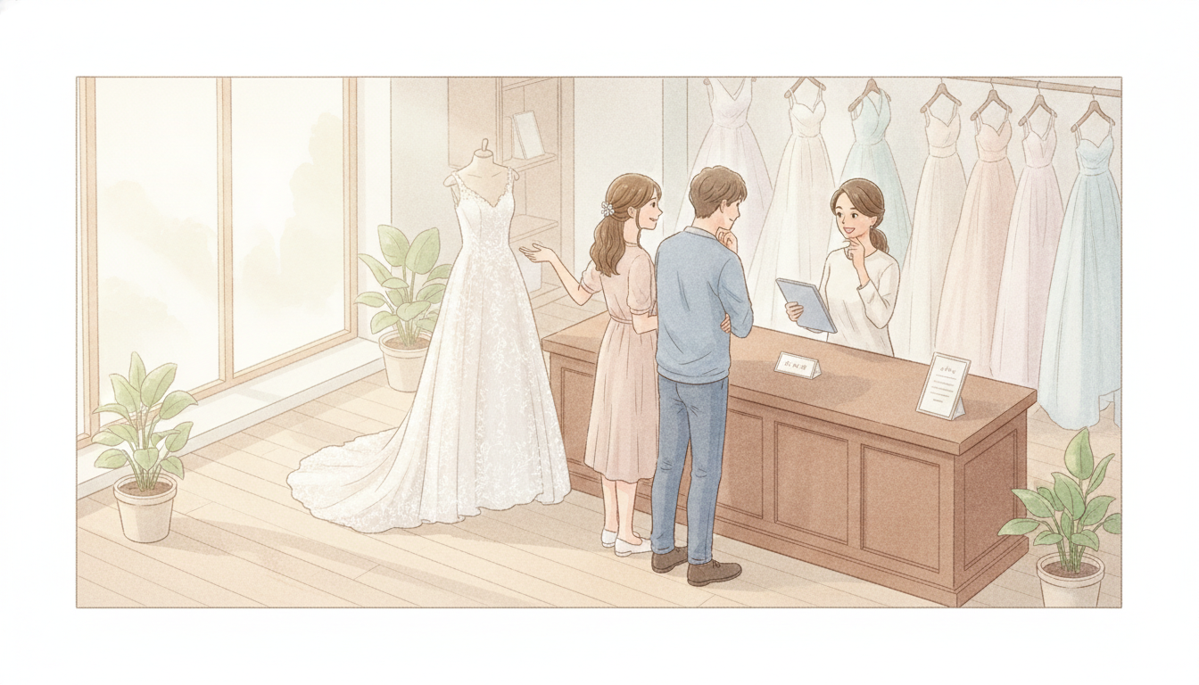 提携ドレスショップ以外でお気に入りドレスと出会った場合は、持ち込み料を確認する